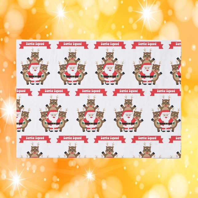 Santa Squad Christmas Funny Reindeer Tissue Paper (Tissue paper with a pattern featuring Santa & his reindeer with a banner that says Santa Squad.)