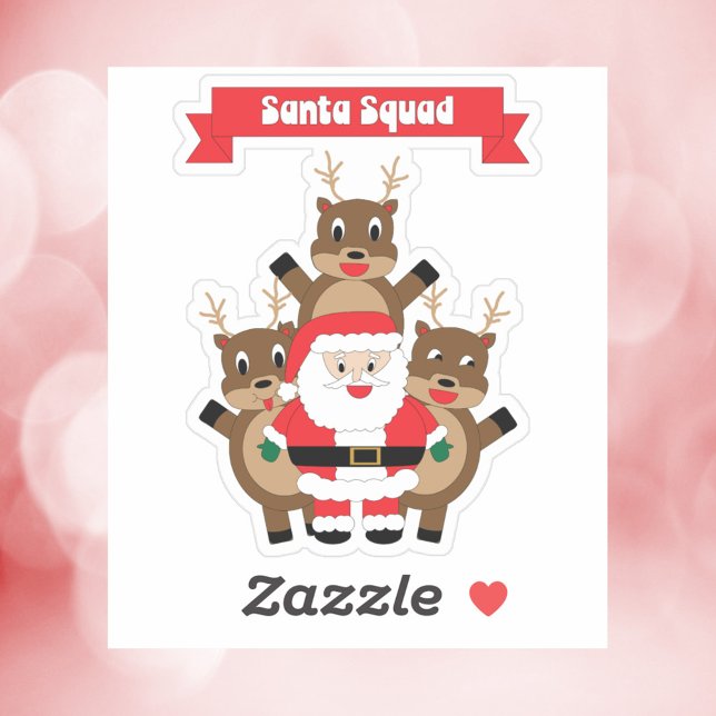 Santa Squad Christmas Reindeer Funny (A sticker featuring Santa and his reindeer under a red banner that reads Santa Squad.)