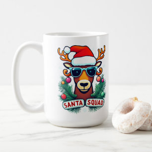 Santa Squad Cool Reindeer with Glasses Christmas Coffee Mug