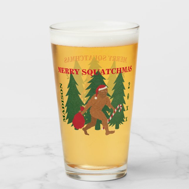 Santa Squatch Funny Christmas Personalised Geek Glass (Front Filled)