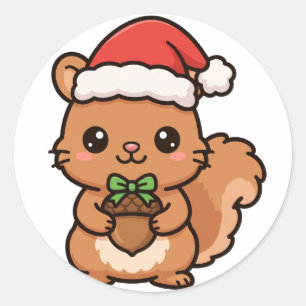 Santa Squirrel Acorn Gift Classic Round Sticker