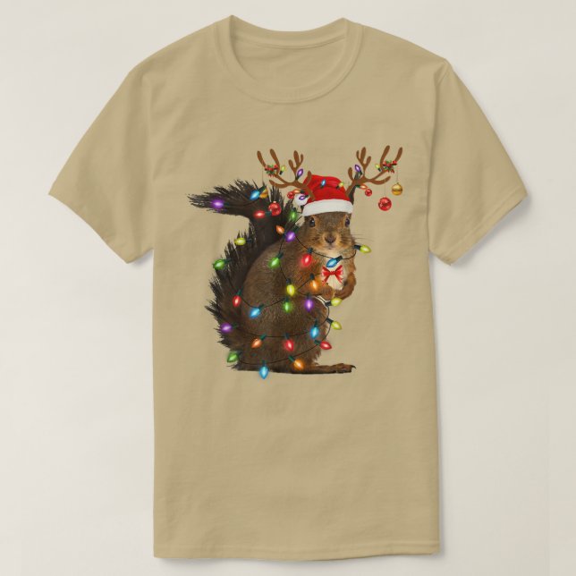Santa Squirrel Christmas Light Pajama Matching  T-Shirt (Design Front)