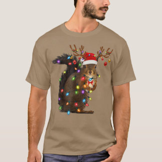 Santa Squirrel Christmas Light Pajama Matching  T-Shirt