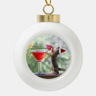 Santa Squirrel Drinking a Cocktail Ornament