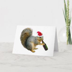 Santa Squirrel Drinking Beer Holiday Card