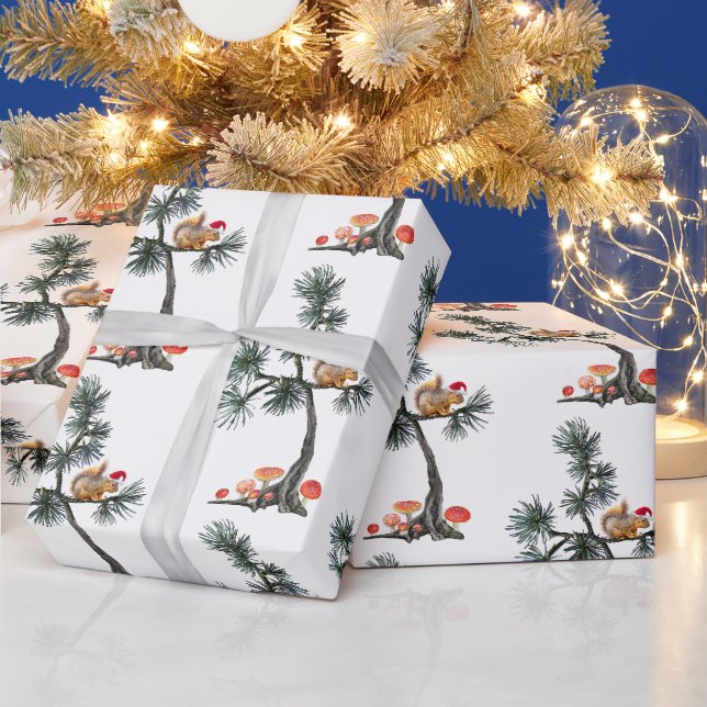 Santa Squirrel in Mushroom Tree Wrapping Paper (Holidays)