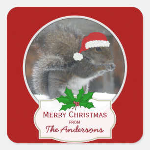 Santa Squirrel Personalised Christmas Stickers