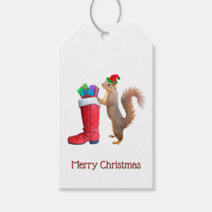 Santa Squirrel with Present Gift Tags