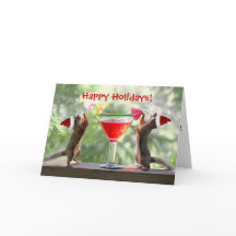 Santa Squirrels Drinking a Cocktail