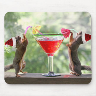 Santa Squirrels Drinking a Cocktail Mouse Pad