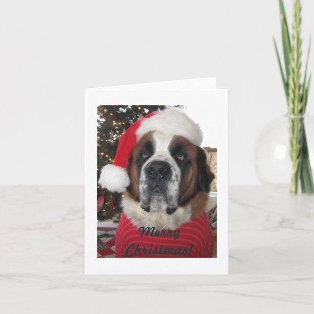 Santa St. Bernard Dog Christmas Card (Front)