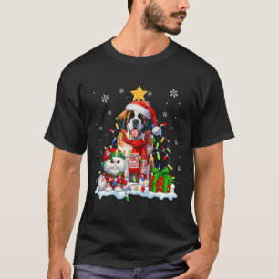 Santa St. Bernard With Elf Cat Christmas Lights Ow T-Shirt