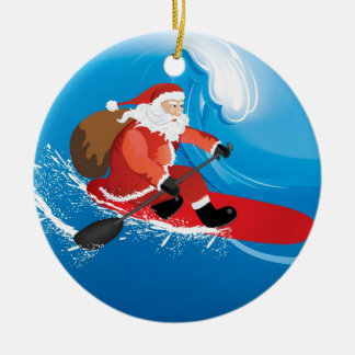 Santa Stand Up Paddle Ceramic Tree Decoration