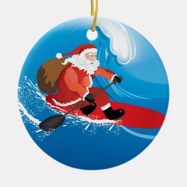 Santa Stand Up Paddle Ceramic Tree Decoration (Front)