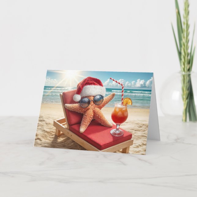 Santa Starfish On Beach Chair Card (Front)