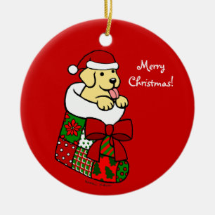 Santa Stocking Yellow Labrador Puppy Cartoon Ceramic Tree Decoration