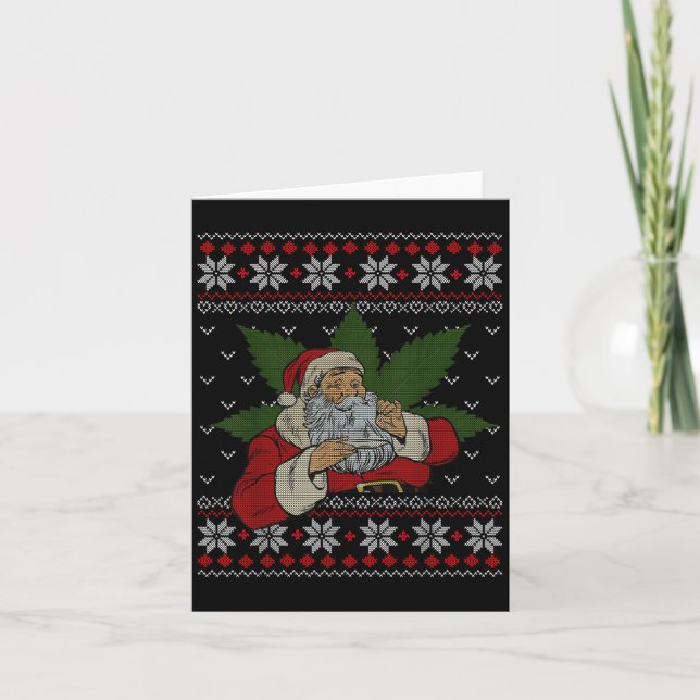 Santa Stoner Smoking Weed Humour Ugly Christmas  Card (Front)