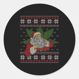 Santa Stoner Smoking Weed Humour Ugly Christmas Classic Round Sticker