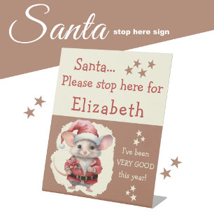 Santa stop here add name cute mouse brown pedestal sign