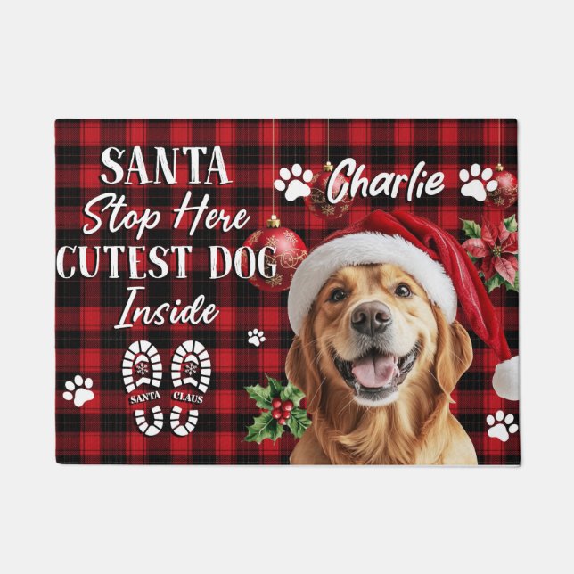 Santa Stop Here Christmas Doormat – Funny Festive  (Front)
