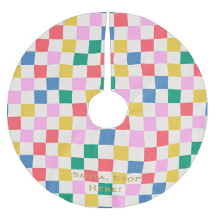 Santa, Stop Here! Colourful chequered personalised Brushed Polyester Tree Skirt