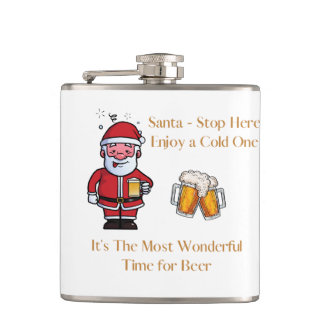 Santa - Stop Here, Enjoy a Cold One on a  Hip Flask