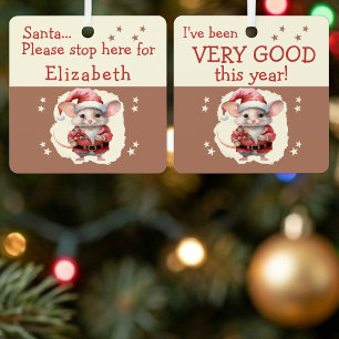 Santa stop here name cute mouse brown metal tree decoration