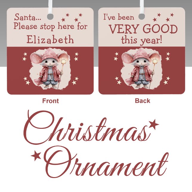 Santa stop here name cute mouse pink metal tree decoration (Creator Uploaded)