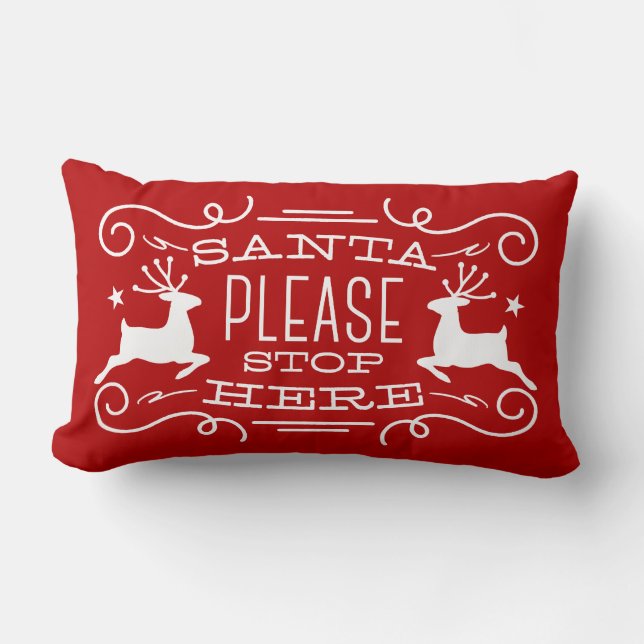 Santa Stop Here Red Lumbar Cushion (Front)