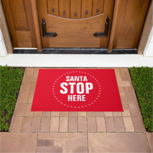 Santa Stop Here red & white cute funny Doormat