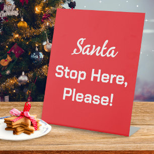 Santa Stop Here Retro Red Stylish Christmas Decor Pedestal Sign