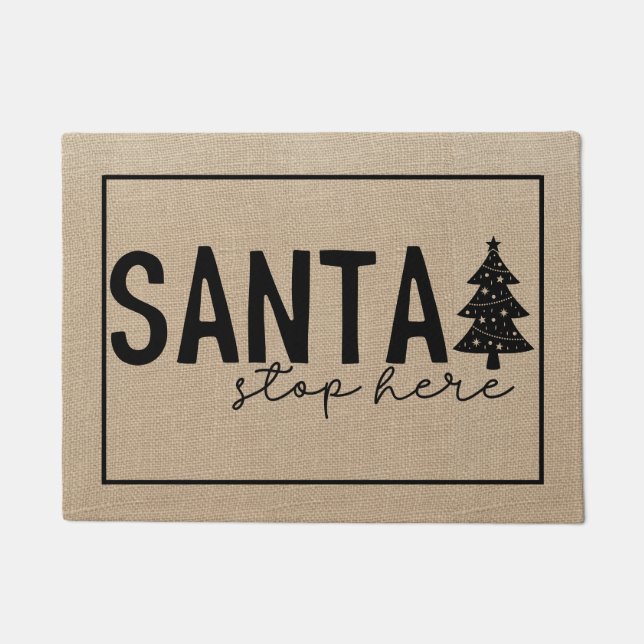 Santa Stop Here with Christmas Tree Doormat (Front)