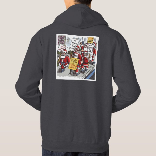 Santa Strike men dark gray hooded sweatshirt back (Back)