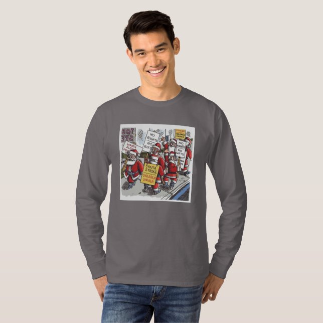 Santa Strike men smoke gray long sleeve T-shirt (Front Full)