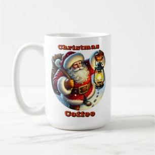 Santa Strolling Through Snow at Night Coffee Mug