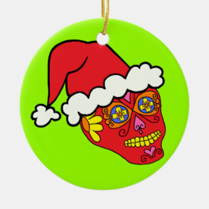 Santa Sugar Skull Ceramic Tree Decoration