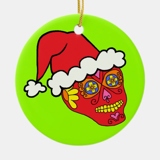 Santa Sugar Skull Ceramic Tree Decoration (Front)