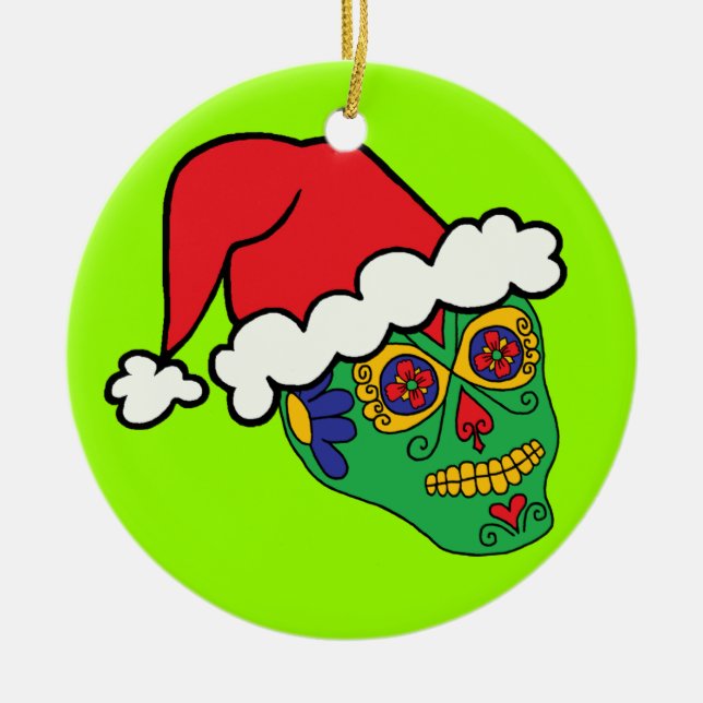 Santa Sugar Skull Ceramic Tree Decoration (Front)