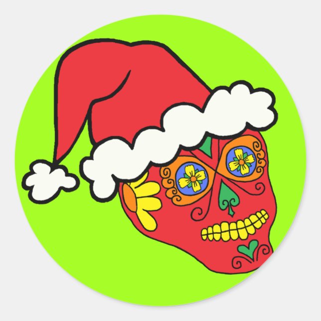 Santa Sugar Skull Classic Round Sticker (Front)
