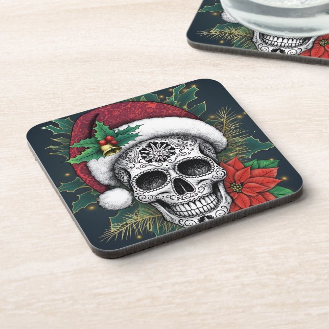 Santa Sugar Skull Coaster (Left Side)