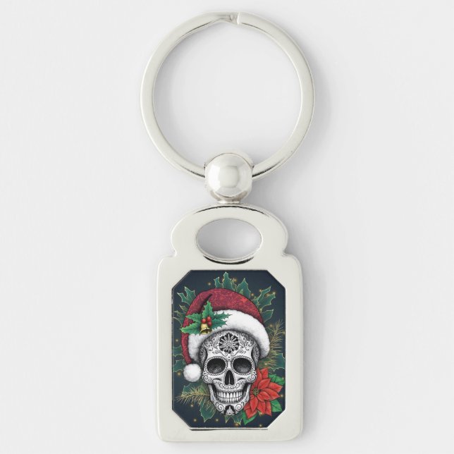 Santa Sugar Skull Key Ring (Front)
