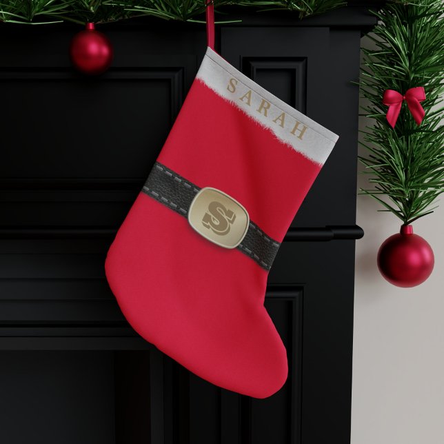 Santa Suit Belly Belt Red Kids Christmas Stocking (Fun and festive traditional red and white christmas stocking suitable for kids of all ages)