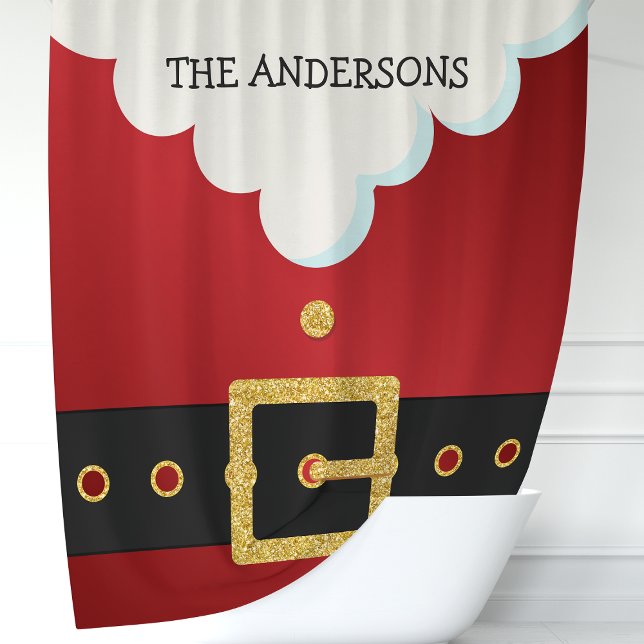 Santa Suit Christmas Monogram Shower Curtain (Creator Uploaded)