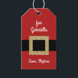 Santa Suit Gold Belt Personalised Christmas Gift Tags<br><div class="desc">Personalise a pack of custom-printed Christmas gift tags with a simple and modern gold glitter Santa suit belt and your to and from already filled out for a thoughtful matching set of gifts wrapped and labelled for your sweetheart, girlfriend, or wife. Add a custom message on the back too. You...</div>
