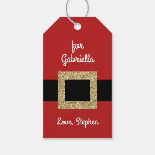 Santa Suit Gold Belt Personalized Christmas Gift Tags
