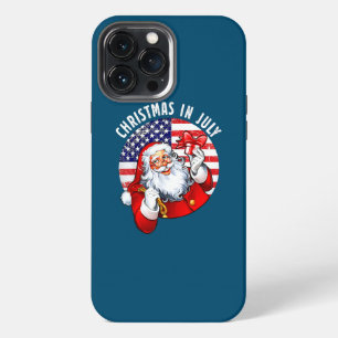 Santa Summer Christmas July Santa Hat USA Flag iPhone 13 Pro Max Case