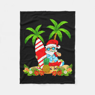Santa Summer Surfing Christmas In July Beach Vacat Fleece Blanket