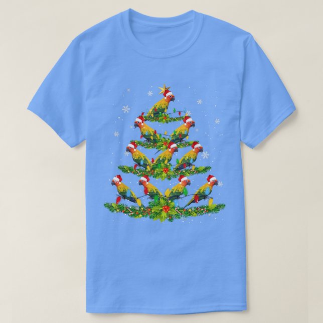 Santa Sun Conure Birds Christmas Tree Lights Santa T-Shirt (Design Front)