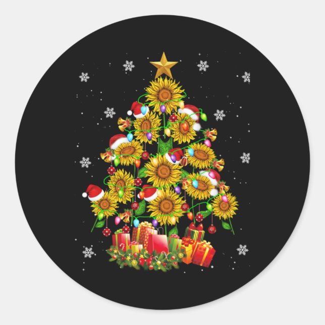 Santa Sunflower Christmas Tree Xmas Lights Santa S Classic Round Sticker (Front)