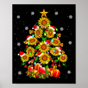 Santa Sunflower Christmas Tree Xmas Lights Santa S Poster